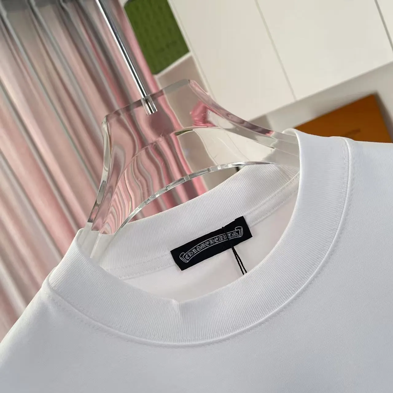 🅿️170 ch Cro* 2025 summer new style Sanskrit cross horseshoe print short-sleeved T-shirt customized fabric 300g same style for men and women Size: S M L XL XXL five sizes Color: black white rose red iron gray